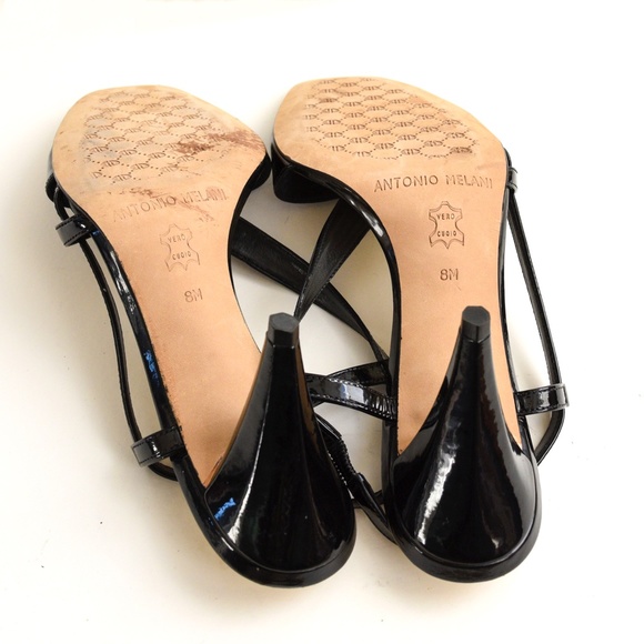 Antonio Melani Black Patent Leather Sandals Sz 8 - Picture 2 of 3